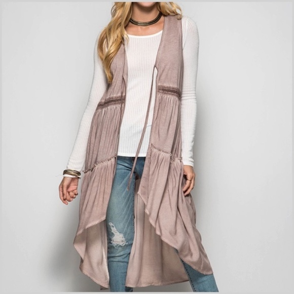 Sweaters - MOCHA Mineral Washed Sleeveless Duster Cardigan